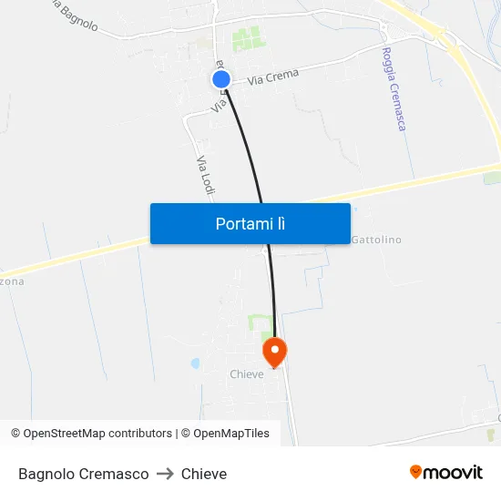 Bagnolo Cremasco to Chieve map