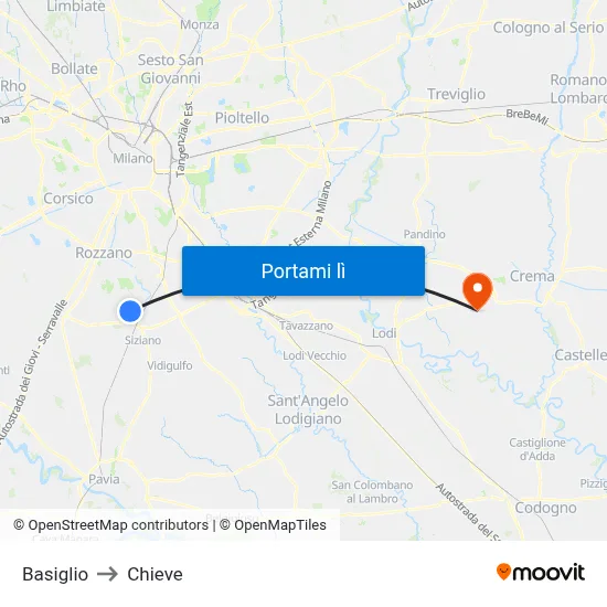 Basiglio to Chieve map