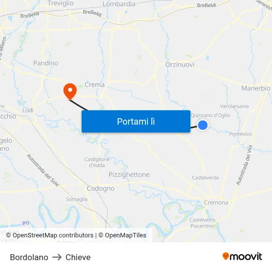 Bordolano to Chieve map