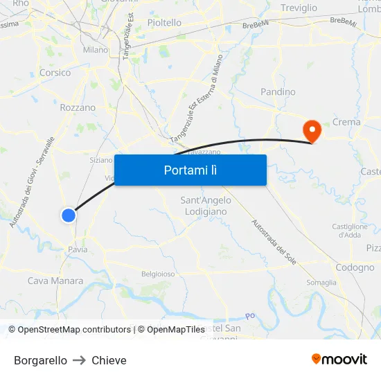 Borgarello to Chieve map
