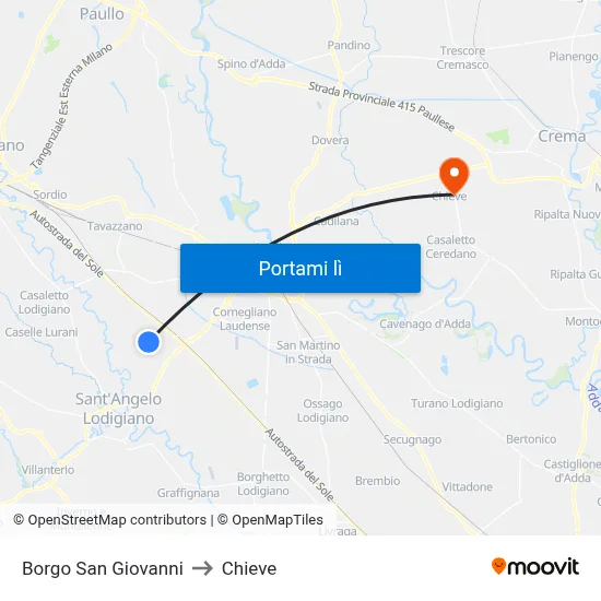 Borgo San Giovanni to Chieve map
