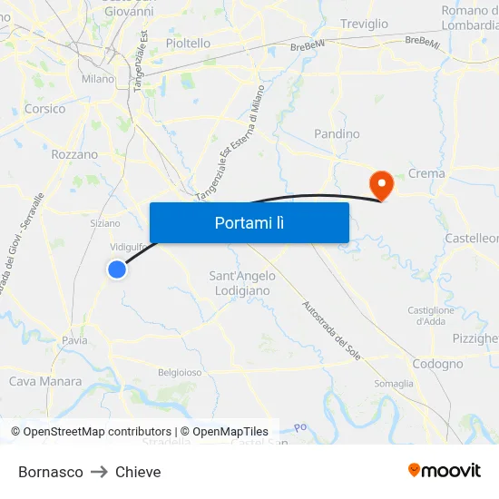 Bornasco to Chieve map
