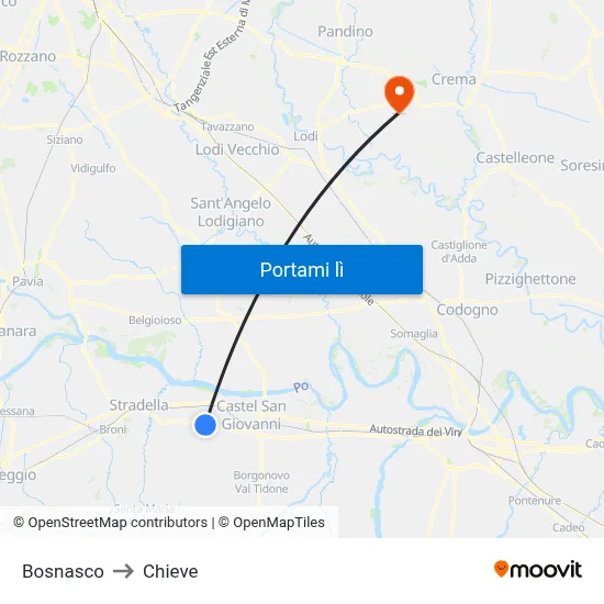 Bosnasco to Chieve map