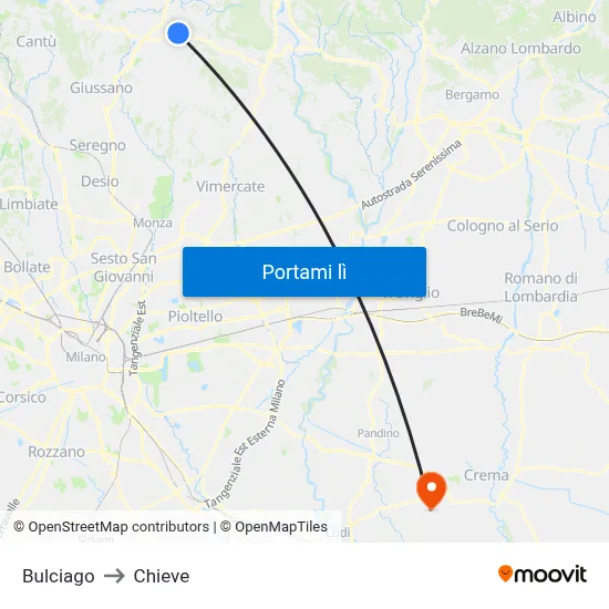 Bulciago to Chieve map