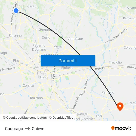 Cadorago to Chieve map