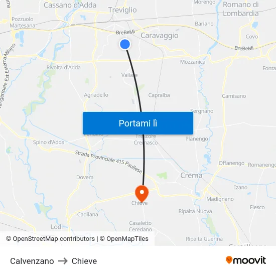 Calvenzano to Chieve map