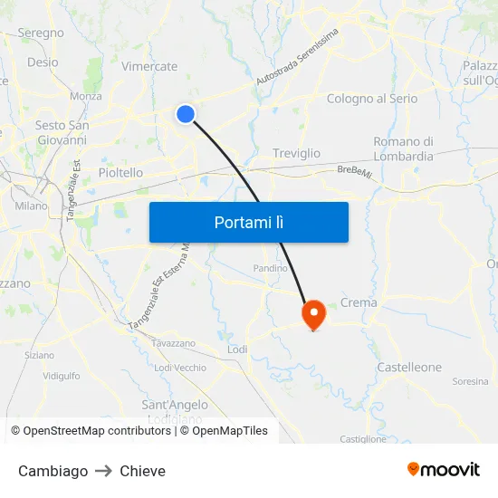 Cambiago to Chieve map