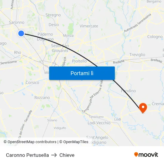 Caronno Pertusella to Chieve map