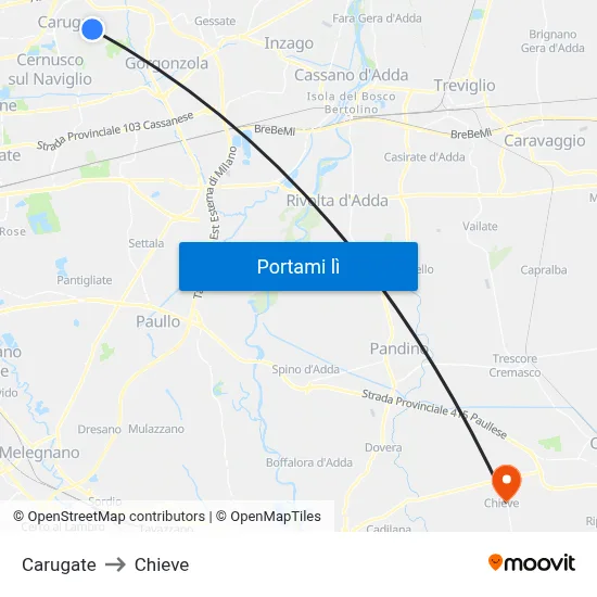 Carugate to Chieve map