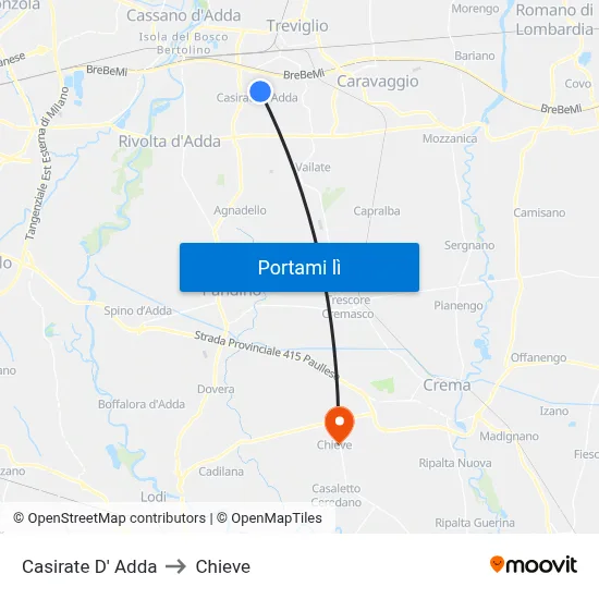 Casirate D' Adda to Chieve map