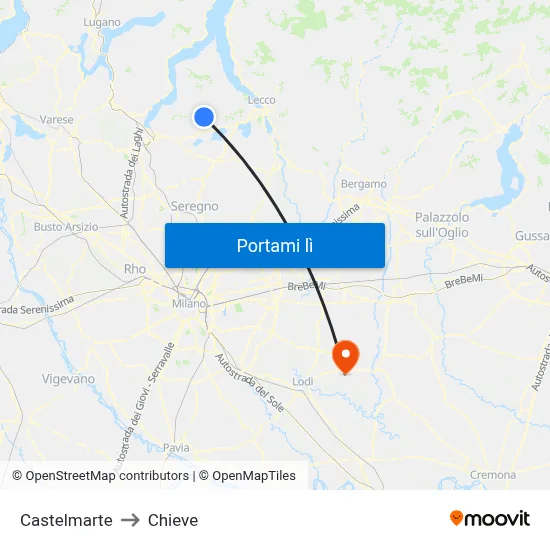 Castelmarte to Chieve map