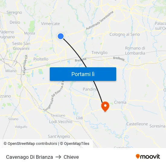Cavenago Di Brianza to Chieve map