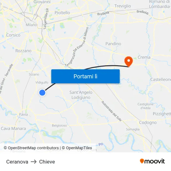 Ceranova to Chieve map