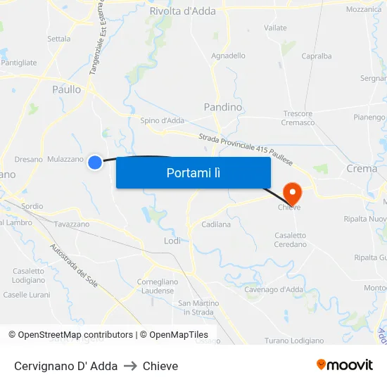 Cervignano D' Adda to Chieve map