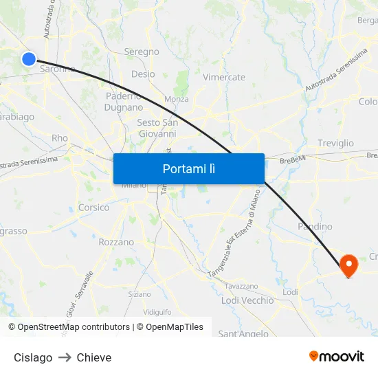 Cislago to Chieve map