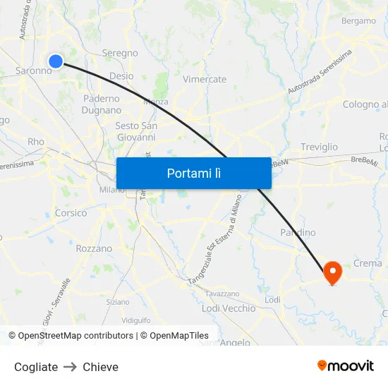 Cogliate to Chieve map