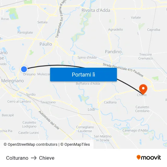 Colturano to Chieve map