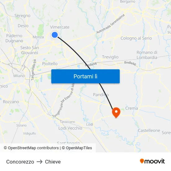 Concorezzo to Chieve map