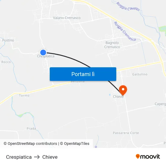 Crespiatica to Chieve map