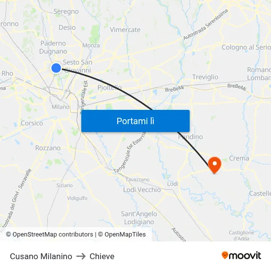 Cusano Milanino to Chieve map
