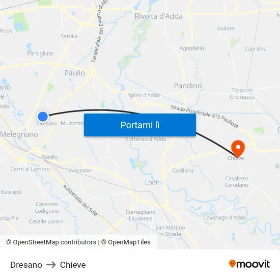 Dresano to Chieve map
