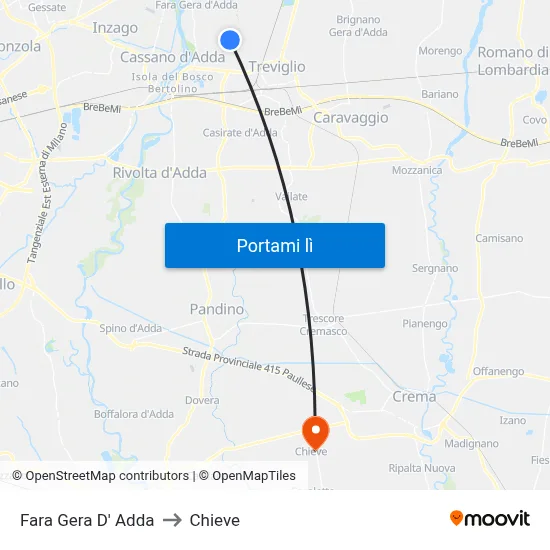 Fara Gera D' Adda to Chieve map