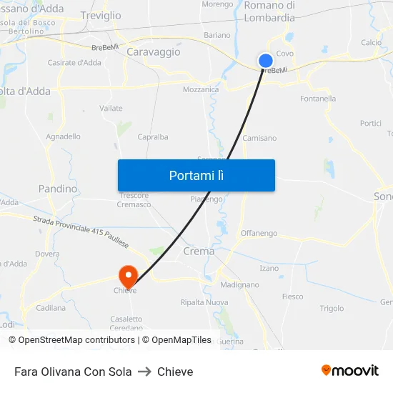 Fara Olivana Con Sola to Chieve map