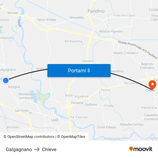 Galgagnano to Chieve map