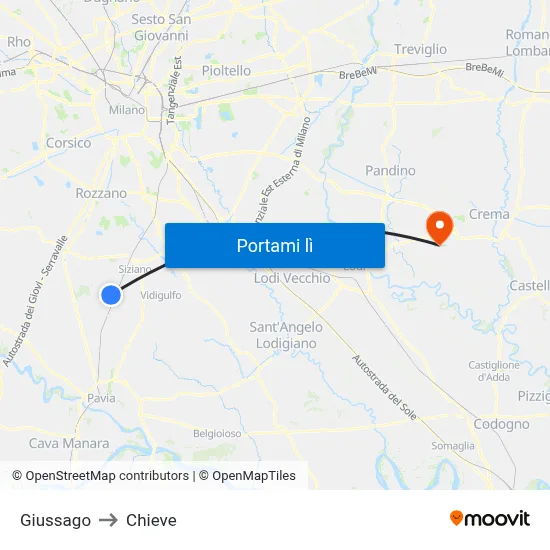 Giussago to Chieve map