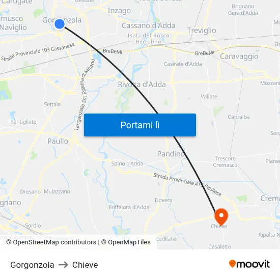 Gorgonzola to Chieve map