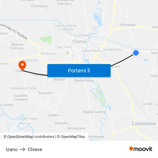 Izano to Chieve map