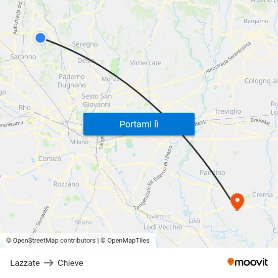 Lazzate to Chieve map