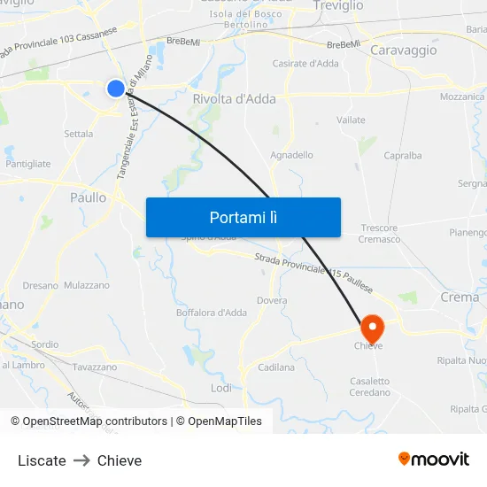 Liscate to Chieve map