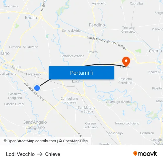 Lodi Vecchio to Chieve map