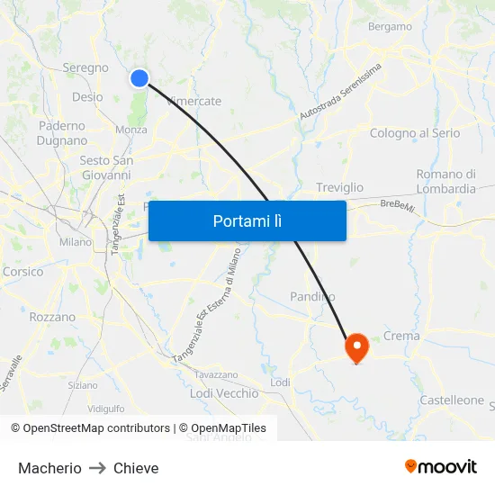 Macherio to Chieve map