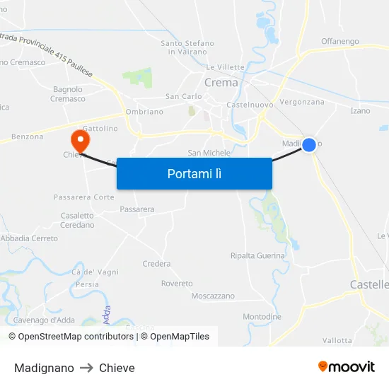 Madignano to Chieve map