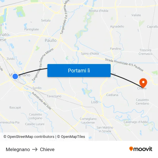 Melegnano to Chieve map