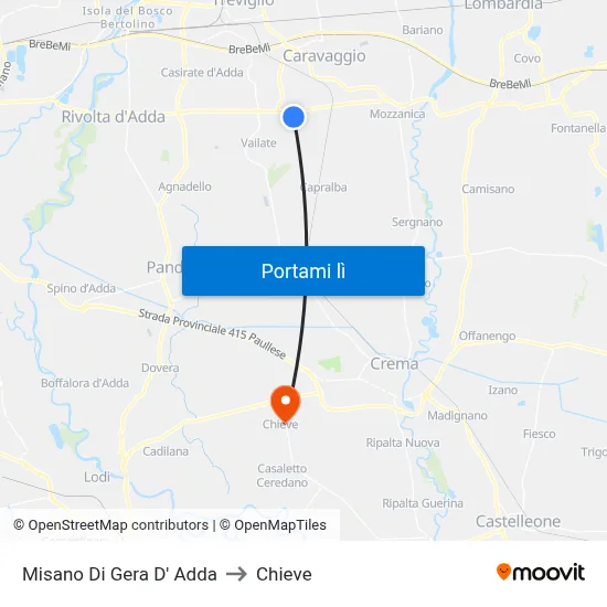 Misano Di Gera D' Adda to Chieve map