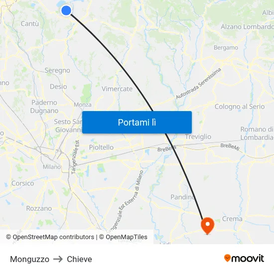 Monguzzo to Chieve map
