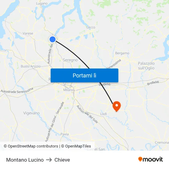 Montano Lucino to Chieve map