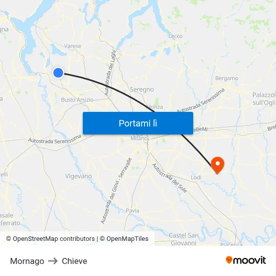 Mornago to Chieve map