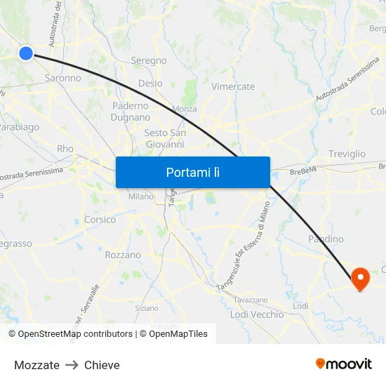 Mozzate to Chieve map