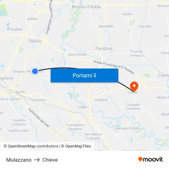 Mulazzano to Chieve map