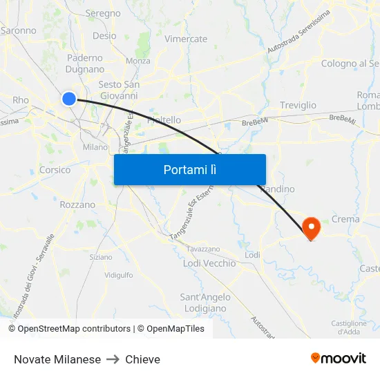 Novate Milanese to Chieve map