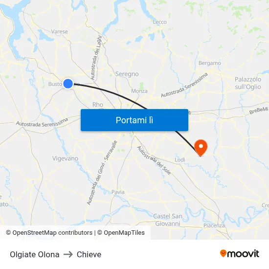 Olgiate Olona to Chieve map