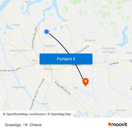 Orsenigo to Chieve map