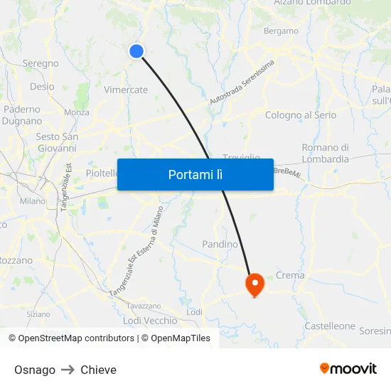 Osnago to Chieve map