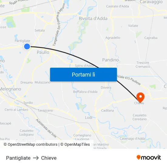 Pantigliate to Chieve map