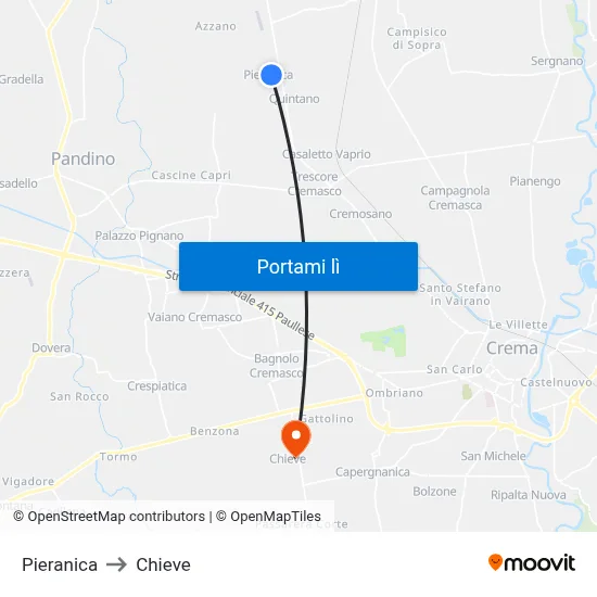 Pieranica to Chieve map