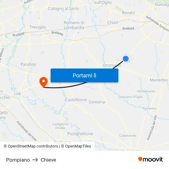 Pompiano to Chieve map